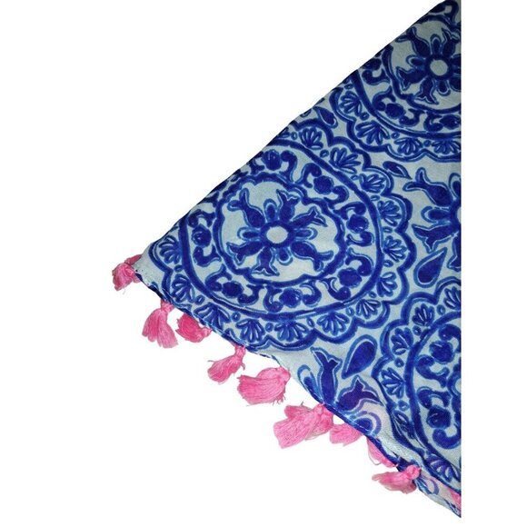LILLY PULITZER Resort Infinity Loop Scarf Swizzle Taverna Tile Print Pink Tassel - Picture 2 of 4